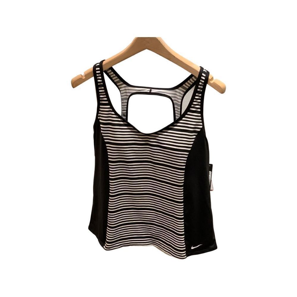 Nike Black & White Stripe Two piece Athletic Swimsuit